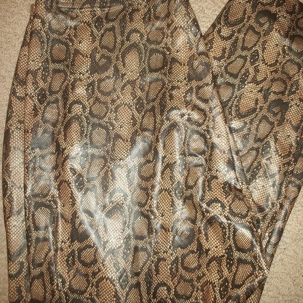 Ladies Snake Print Stretch Shiny Plus Pants Club - image 1